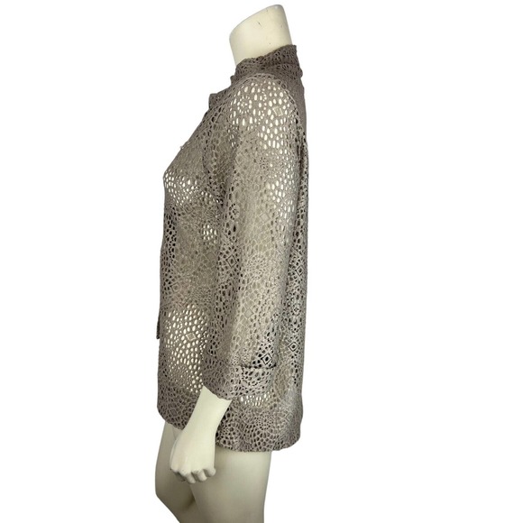 Comfy USA Open Knit Asymmetrical Jacket S Button Crotchet Sheer Fishnet Blazer - Picture 3 of 12